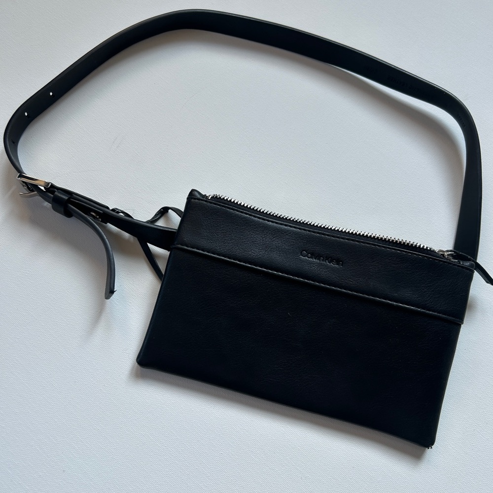 Calvin Klein Black Leather Crossbody Belt Bag